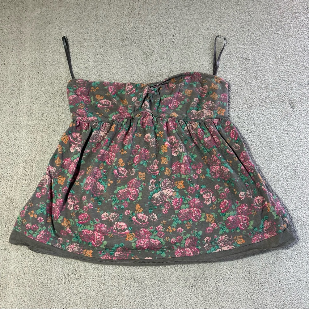 Twist Tees Floral Babydoll Cami Top Women’s 0 Empire Waist Spaghetti Strap Boho